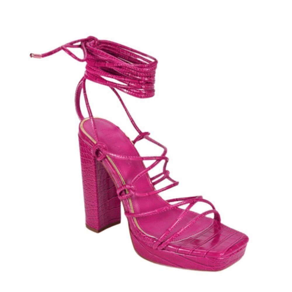 MAGENTA FAUX SNAKESKIN SANDAL 